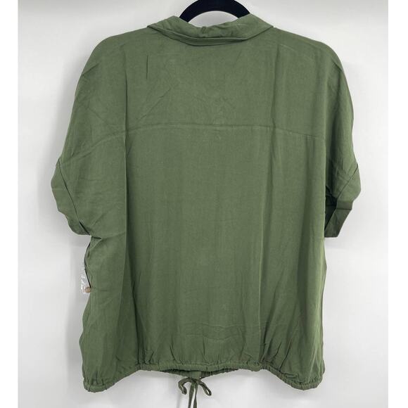No Boundaries Womens Juniors Sea Turtle Green Button Front Cinched Waist Blouse - Picture 3 of 10